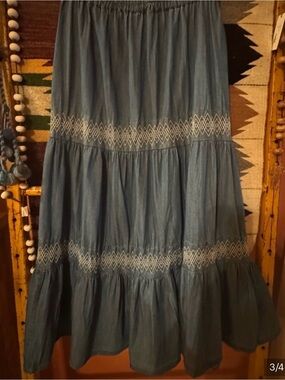 Long Denim Skirt Light Blue A-Line Skirt Medium